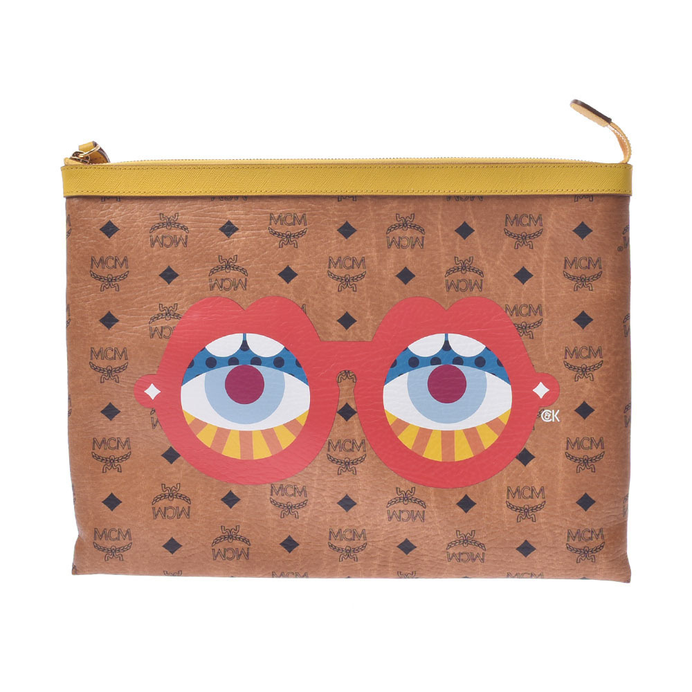 MCM Carl Craig Cognac Yellow Calfskin Clutch Bag